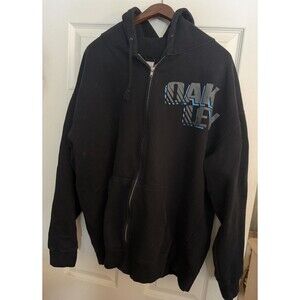 Vintage OAKLEY FULL ZIP HOODIE Sweater Cotton Blend 2XL Black Y2K XXL